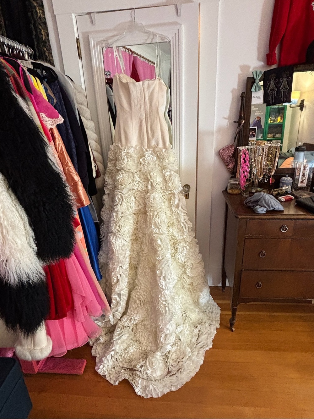 Ysa Makino Ivory Floral Appliqué Ball Gown